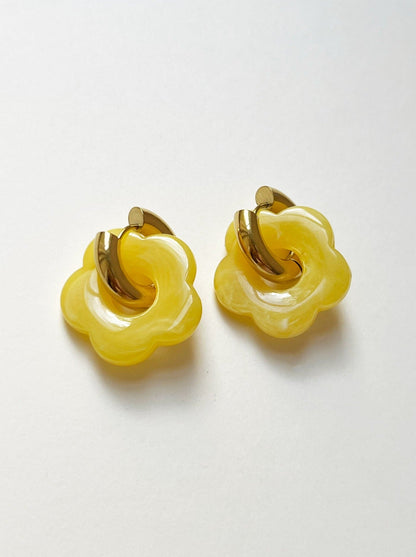 Donut amarillo - Aros con colgante de flor