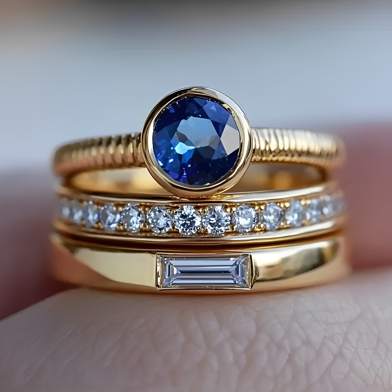 Gretchen – Set de Anillos Vintage con Elegantes Zirconias Azules