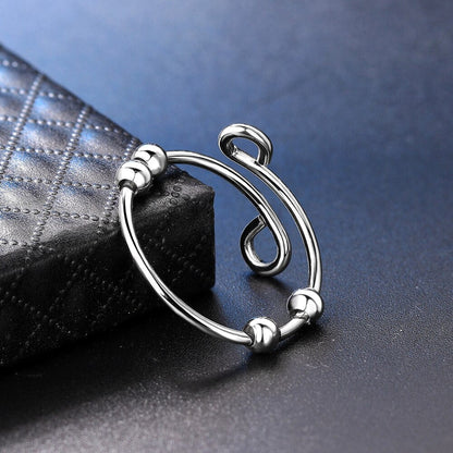 Dama Anillo Fidget Ajustable con cuatro perlas movibles
