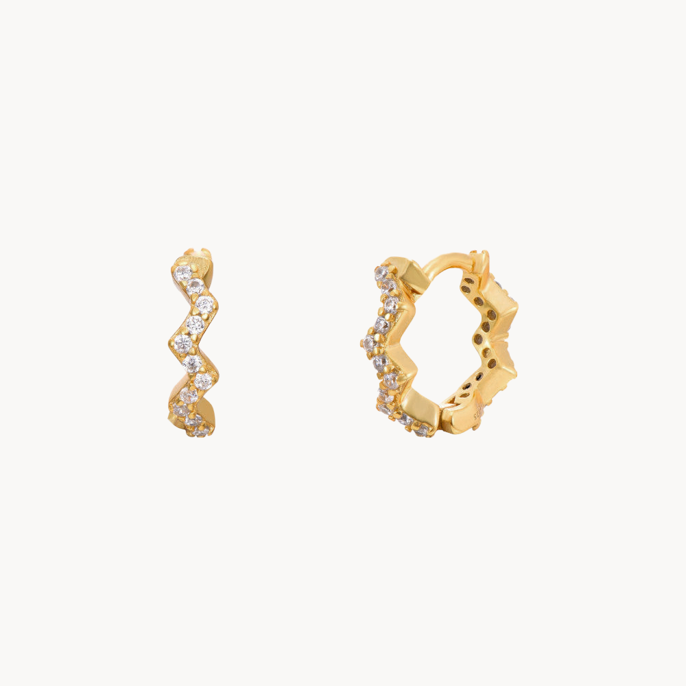 Aros Zigzag para Damas con Incrustaciones de Piedras y Forma Compacta